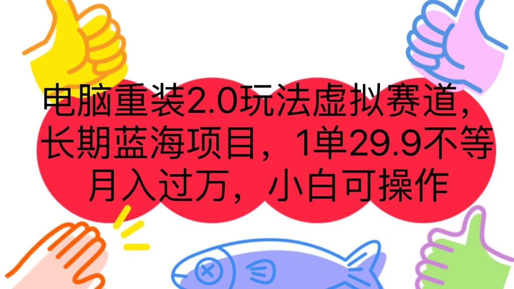 电脑重装2.0玩法虚拟赛道，长期蓝海项目 一单29.9不等 月入过万 小白可操作-飞宇网创