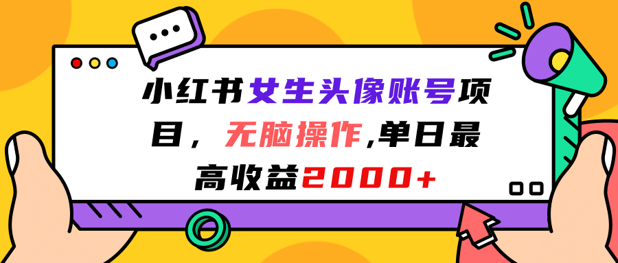 小红书女生头像账号项目，无脑操作，单日最高收益2000+-飞宇网创