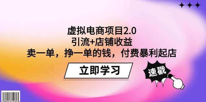 虚拟电商项目2.0：引流+店铺收益  卖一单，挣一单的钱，付费暴利起店-飞宇网创