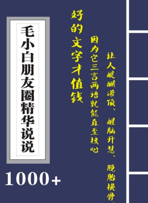 毛小白内容合集《朋友圈说说精华1000+》好的文字才值钱（第1部+2部）-飞宇网创