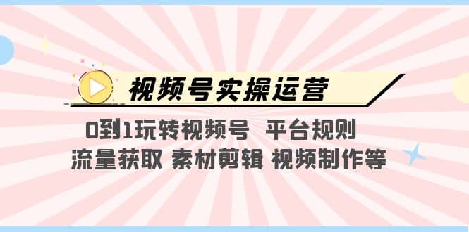 视频号实操运营，0到1玩转视频号 平台规则 流量获取 素材剪辑 视频制作等-飞宇网创