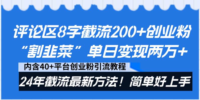 评论区8字截流200+创业粉“割韭菜”单日变现两万+24年截流最新方法！-飞宇网创