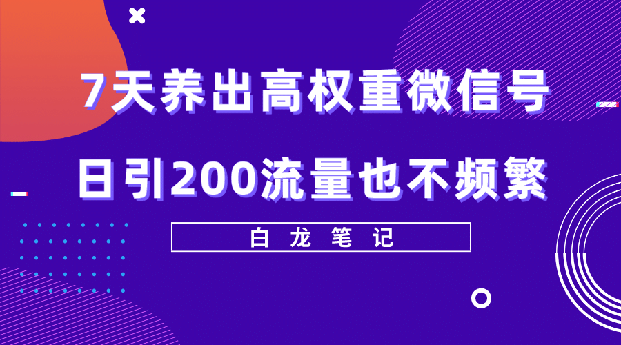 7天养出高权重微信号，日引200流量也不频繁，方法价值3680元-飞宇网创