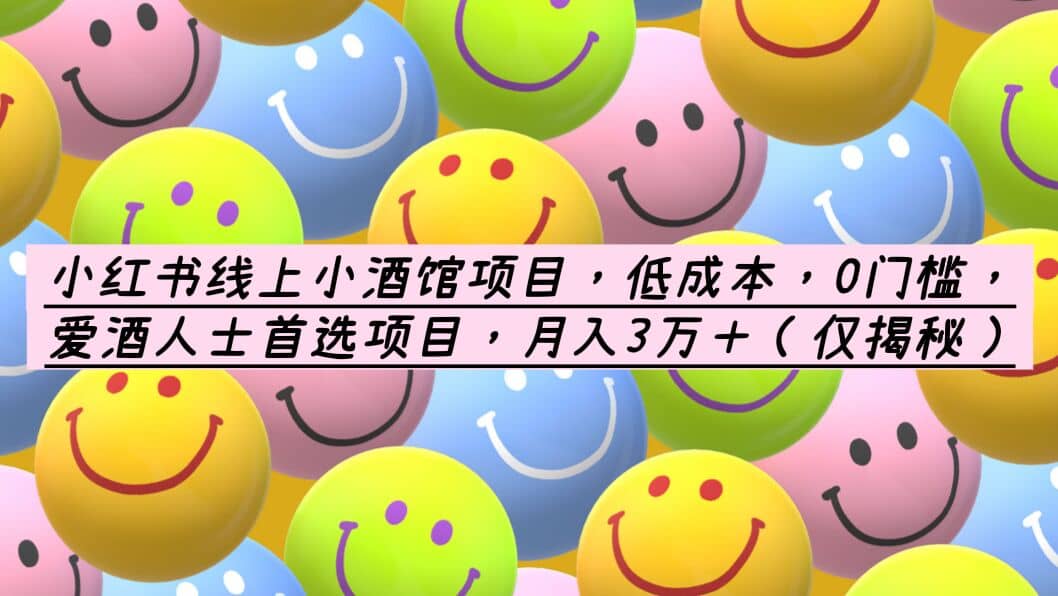 小红书线上小酒馆项目，低成本，0门槛，爱酒人士首选项目，月入3万＋-飞宇网创