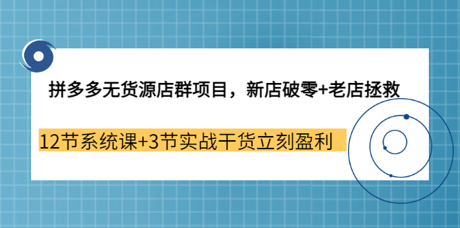 拼多多无货源店群项目，新店破零+老店拯救 12节系统课+3节实战干货立刻盈利-飞宇网创