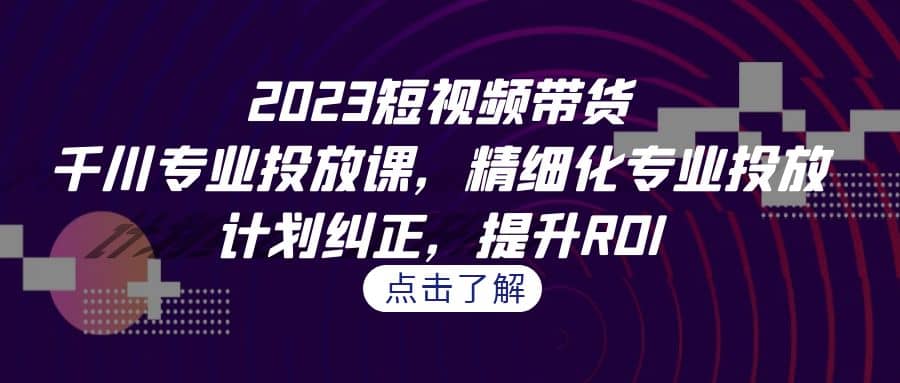 2023短视频带货-千川专业投放课，精细化专业投放，计划纠正，提升ROI-飞宇网创