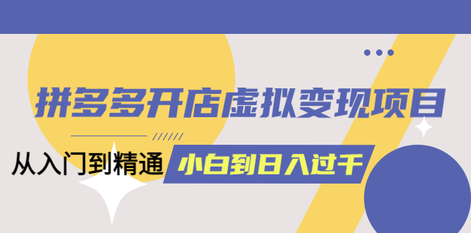 拼多多开店虚拟变现项目：入门到精通 从小白到日入1000（完整版）6月13更新-飞宇网创