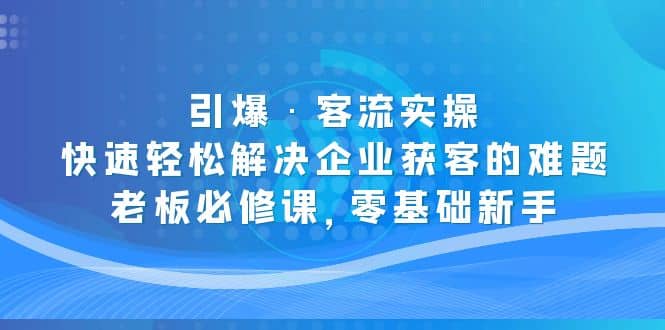 引爆·客流实操：快速轻松解决企业获客的难题，老板必修课，零基础新手-飞宇网创