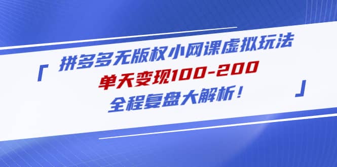 拼多多无版权小网课虚拟玩法，全程复盘大解析-飞宇网创