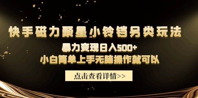 快手磁力聚星小铃铛另类玩法，暴力变现日入500+小白简单上手无脑操作就可以-飞宇网创