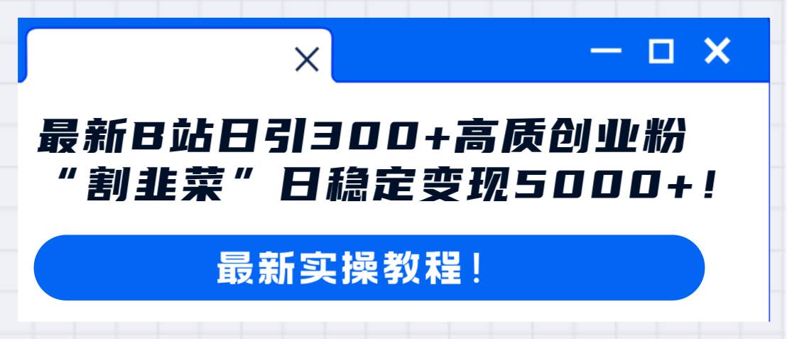 最新B站日引300+高质创业粉教程！“割韭菜”日稳定变现5000+！-飞宇网创