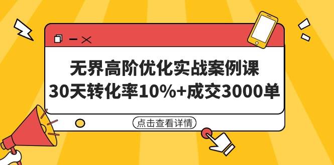 无界高阶优化实战案例课，30天转化率10%+成交3000单（8节课）-飞宇网创