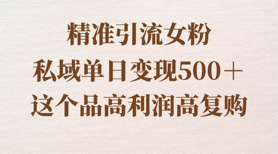 精准引流女粉，私域单日变现500＋，高利润高复购，保姆级实操教程分享-飞宇网创