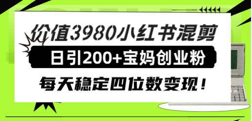 价值3980小红书混剪日引200+宝妈创业粉，每天稳定四位数变现！-飞宇网创