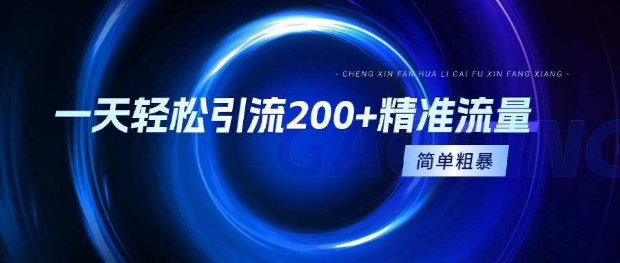 一天轻松引流200+精准流量，简单粗暴，一看就会-飞宇网创