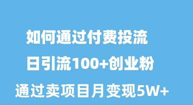 如何通过付费投流日引流100+创业粉月变现5W+-飞宇网创