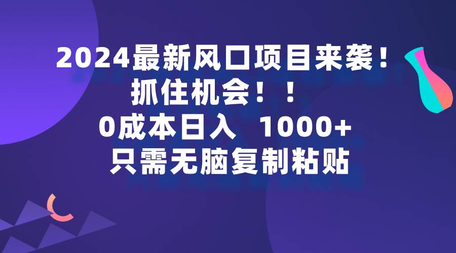 2024最新风口项目来袭，抓住机会，0成本一部手机日入1000+，只需无脑复…-飞宇网创