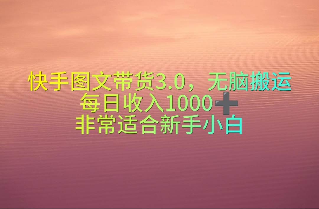 快手图文带货3.0，无脑搬运，每日收入1000＋，非常适合新手小白-飞宇网创