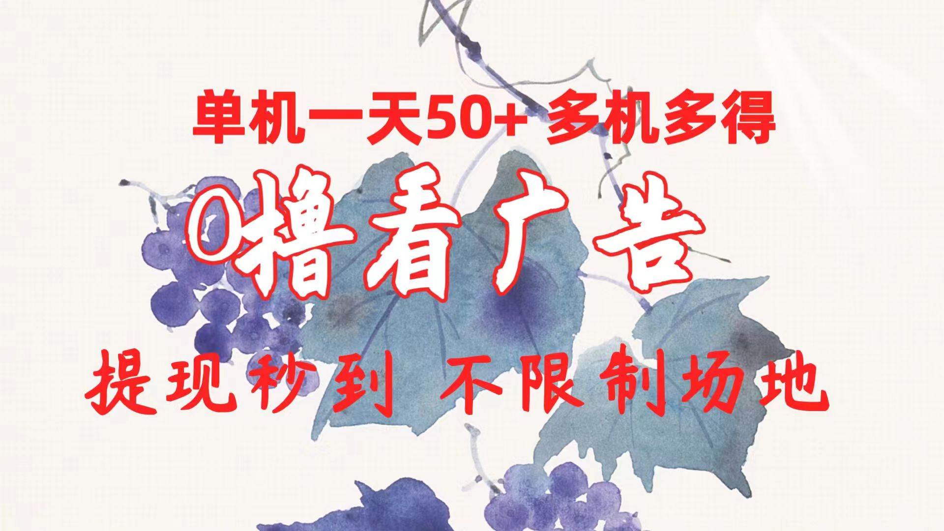 0撸看广告 单机一天50+多机多得 提现秒到 不限制场地操作-飞宇网创