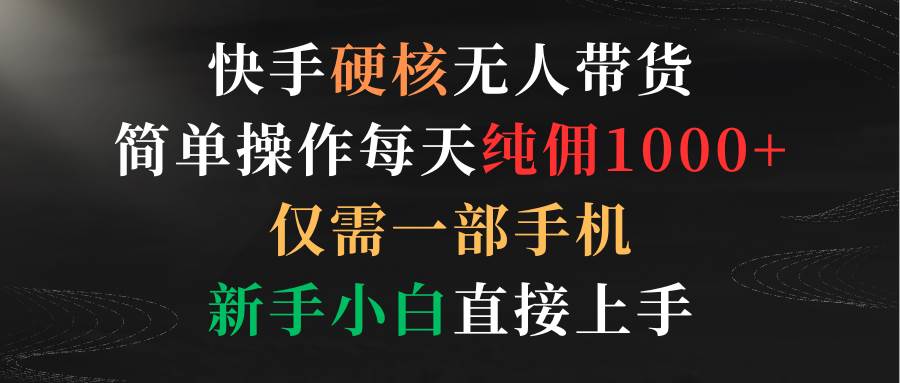 快手硬核无人带货，简单操作每天纯佣1000+,仅需一部手机，新手小白直接上手-飞宇网创