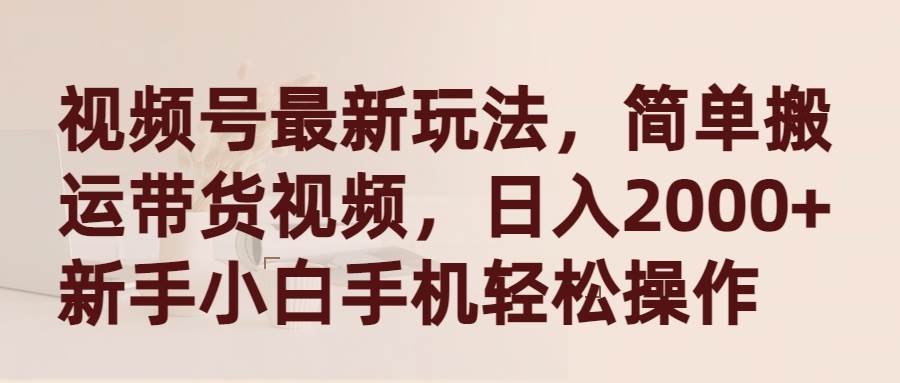 视频号最新玩法，简单搬运带货视频，日入2000+，新手小白手机轻松操作-飞宇网创