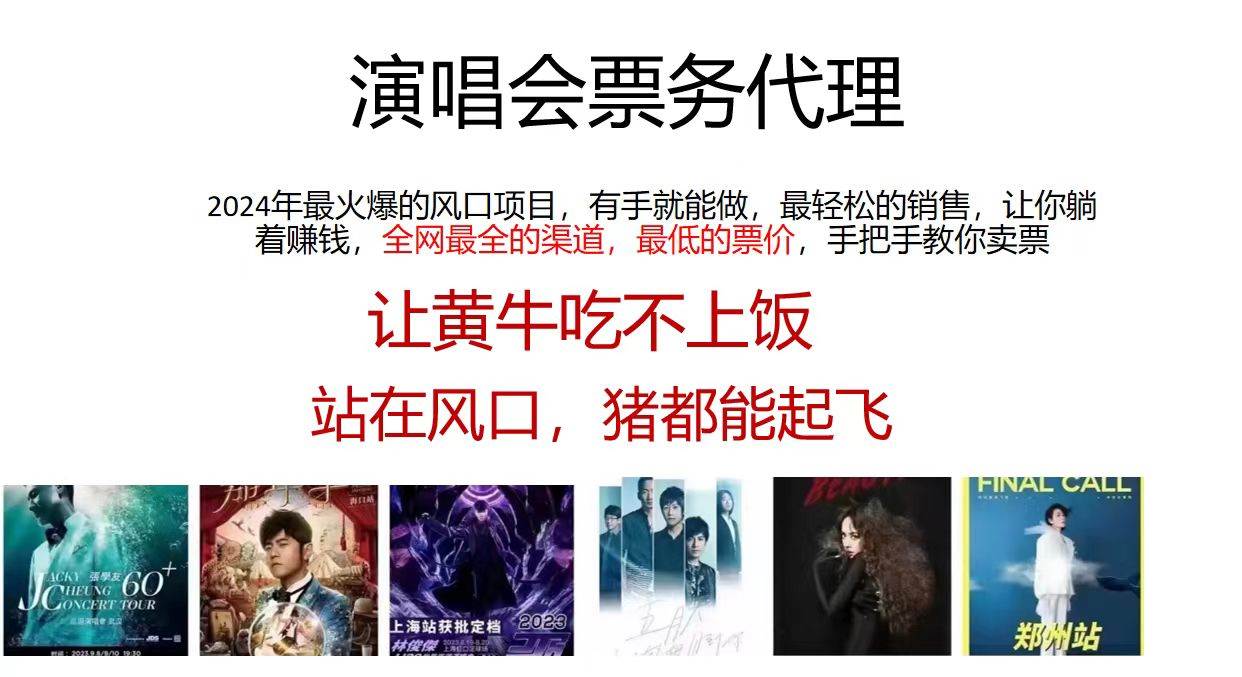 演唱会票务代理，2024年最火爆风口项目，全网最低的票价，小白一分钟上…-飞宇网创