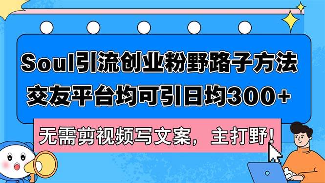 Soul引流创业粉野路子方法，交友平台均可引日均300+，无需剪视频写文案…-飞宇网创