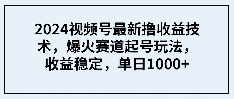 图片[1]-2024视频号最新撸收益技术，爆火赛道起号玩法，收益稳定，单日1000+-飞宇网创