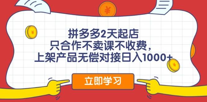 拼多多0成本开店，只合作不卖课不收费，0成本尝试，日赚千元+-飞宇网创