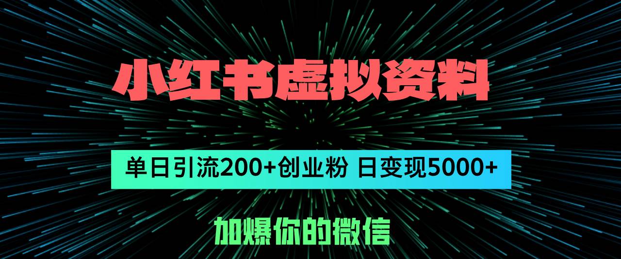 小红书虚拟资料日引流200+创业粉，单日变现5000+-飞宇网创