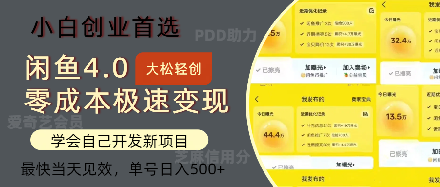 闲鱼0成本极速变现项目，多种变现方式，单号日入500+最新玩法-飞宇网创